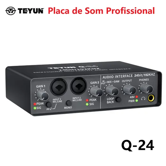 Teyun Placa de Som Profissional Q-24 Completo para Podcast e Live