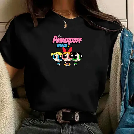 camiseta feminina as meninas super poderosas kauai preta de algodão premium