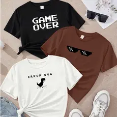 Camiseta feminina de algodão kit com 3 Game Over Óculos Error 404  blusa marrom preta Off white