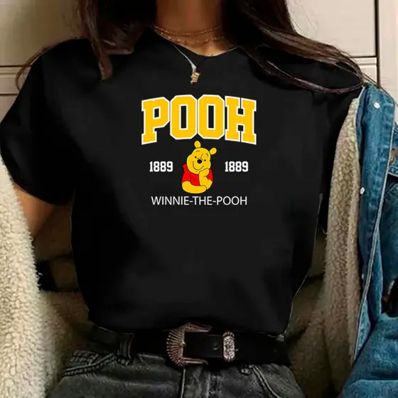 camiseta feminina ursinho pooh preta de algodão premium