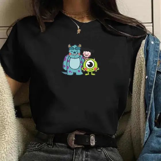 Camiseta monstros sa feminina preta de algodão T-Shirt Promoção