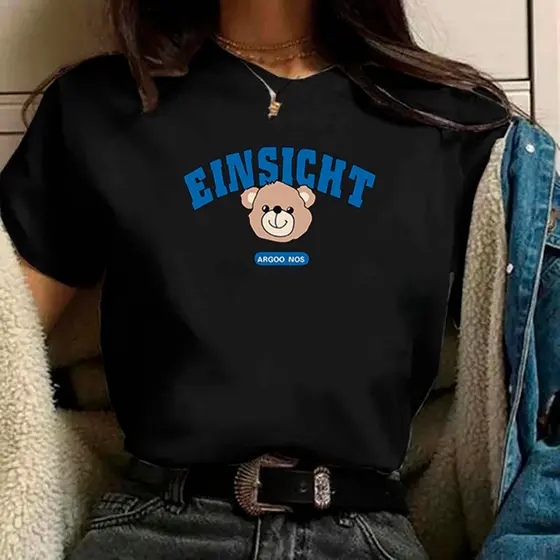 camiseta feminina ursinho EINSIGHT entendimento preta de algodão premium