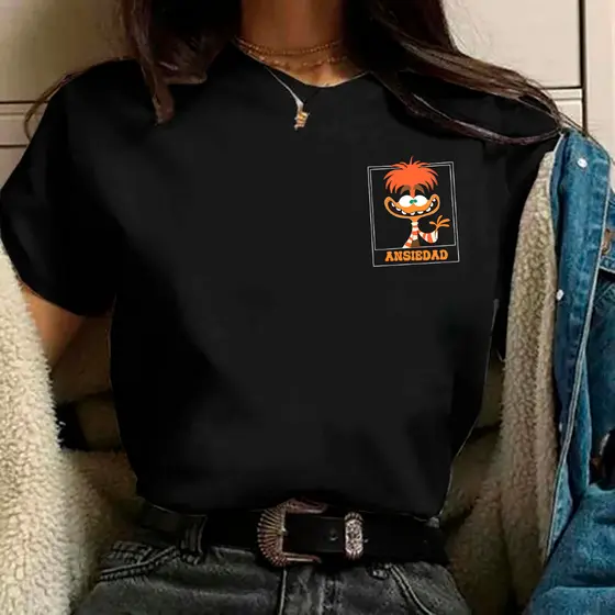 camiseta feminina ansiedade divertida mente preta de algodão premium