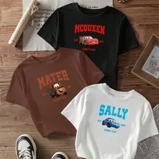 camiseta feminina de algodão kit com 3 Mater Mcqueen Sally blusa marrom preta Off white