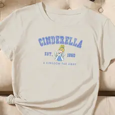 Camiseta feminina de algodão princesas Disney Cinderela off white premium