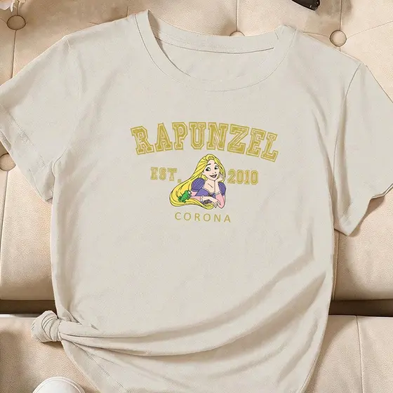 Camiseta feminina de algodão princesas Disney Rapunzel off white premium