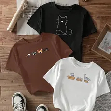 Camiseta feminina de algodão kit com 3 blusas femininas estampadas GATINHO TOTO GATINHO´CAIXA