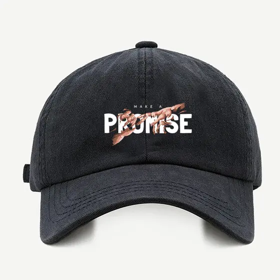 Bone baseball masculino preto Faça Uma PromessaCom regualgem cores bege e branco