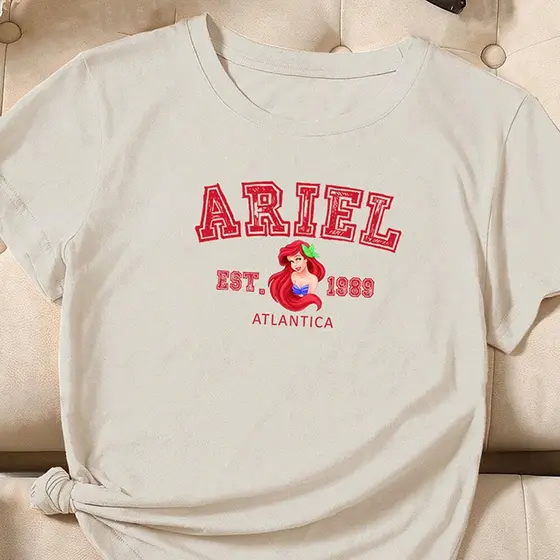 Camiseta feminina de algodão princesas Disney Ariel off white premium