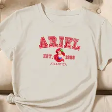 Camiseta feminina de algodão princesas Disney Ariel off white premium