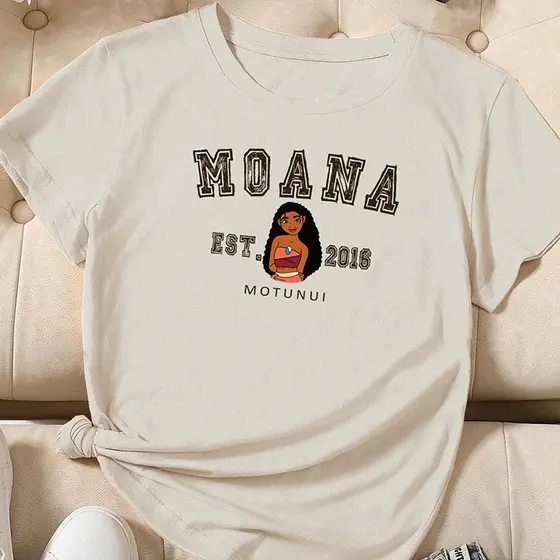 Camiseta feminina de algodão princesas Disney Moana off white premium