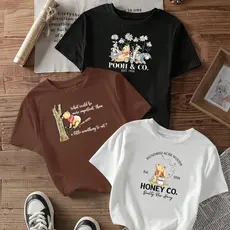 camiseta feminina de algodão kit com 3 URSINHO POOH blusa marrom preta Off white