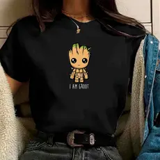 camiseta feminina baby groot aim groot preta de algodão premium