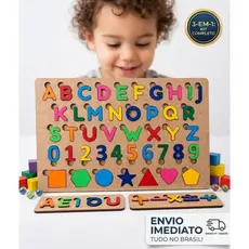 Jogo Pedagogico Infantil MDF Letra Numero Montessori Tabuleiro Alfabetização Vogal Sinais Matematico
