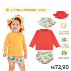 Kit Premium Lote Blusa Proteção Solar Tapa Fralda Chapéu Bebê Infantil Moda Praia Meninas - Biquíni Infantil