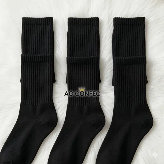 Kit 6/12/18/24 Pares de Meias Pretas Cano Longo Masculina Feminina Unissex