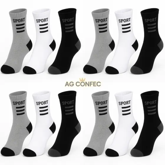 6 / 12 / 18 / 24 Pares De Meia Cano Longo Grossa com Algodão 35 ao 46
