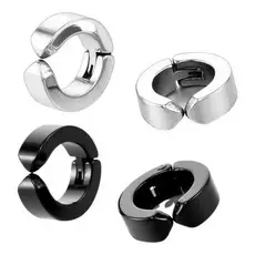 Kit 3 Pares Brinco de Pressão Argola Preto Prata Aço Inoxidável Durável e Sofisticado