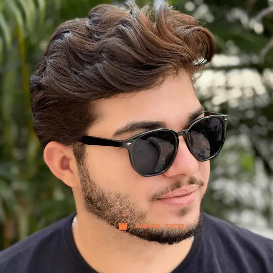 Óculos de Sol Masculino Hexagonal Preto Unissex Proteção UV400 Estilo Moderno
