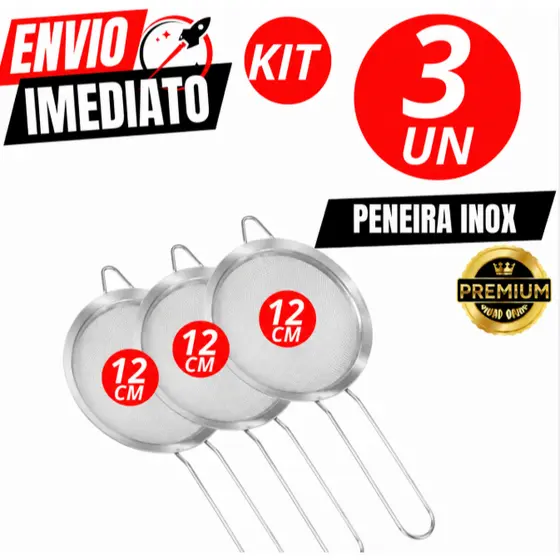 Conjunto Peneira 12 CM Inox Conjunto Promocional Casa Cozinha Buffet Bar