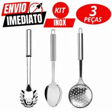 Kit De 3 Peças , Em Aço Inox Escumadeira Colher De Arroz Pegador De Massa