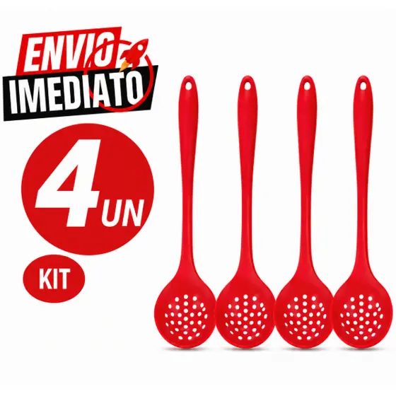 Conjunto Promocional 4 Escumadeiras de Silicone Premium Casa Cozinha Buffet Restaurante Premium