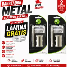 KIT 2 ou 1UN  Barbear Completo com 2 Peças Barbeador Metal Profissional Macias + Lâmina Envio Imediato