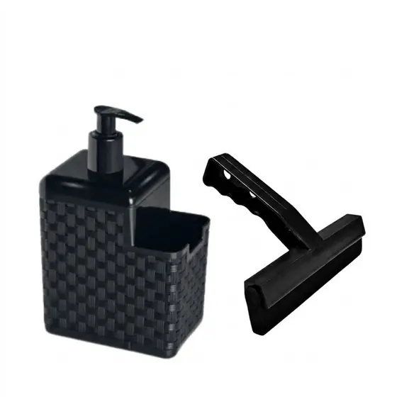 Porta Detergente Rattan Sabão Dispenser 2 em 1 Com Suporte Para Bucha Esponja e Rodo