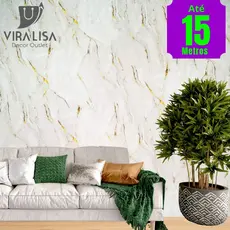 Papel de Parede Premium Rolo 5 Metros Autoadesivo Mármore Texturizado 5m x 45cm Dourado