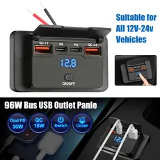 Display De Tensão RV Tomada USB Dupla QC3.0 A & C Portas Painel Carregamento Com Interruptor Para 12V/24V Carro Barco Ca