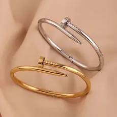 Bracelete Pulseira Prego de Aço inoxidável Prata ou Dourado Acessórios Femininos Moda Virginia