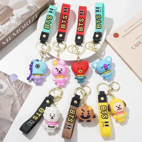 BT21 KPOP Primeira Geração BTS PVC Pingente Anime Cartoon Mochila Chaveiro Coleção De Fãs Casal De Aniversário