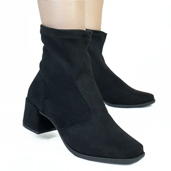 Bota Feminina Cano Médio Salto Bloco 5cm Sintético Stretch Confortável Moda Inverno Original AC