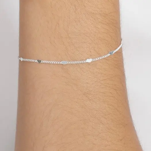 Pulseira Feminina Veneziana com Coraçõezinhos PRATA 925