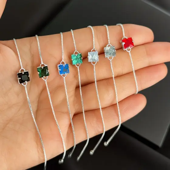 Pulseira Corrente Fininha Masculina Turmalina Banhada A Prata 925