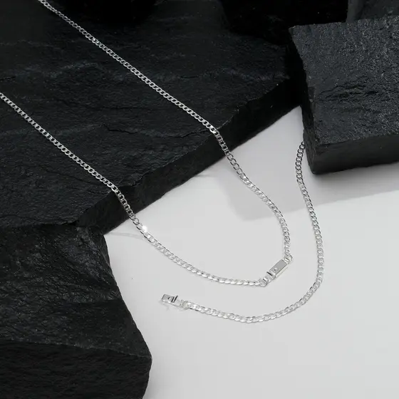 Conjunto Correntinha Corrente Cordão Masculina + Pulseira Banhada A Prata