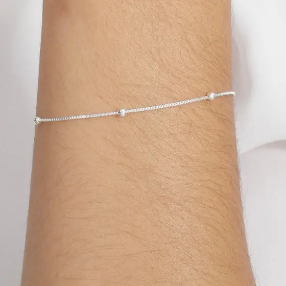 Pulseira Veneziana Com bolinhas Banhada Prata 925