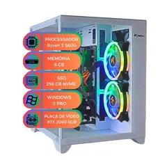 PC Gamer Branco Processador Ryzen5 5600 Placa de Vídeo RTX2060 6GB SSD 256GB Nvme Ram 8GB Windows 11