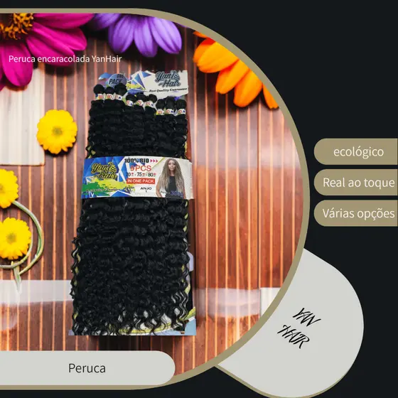 Peruca Cabelo Cacheado Fibra 100% Orgânica 80cm 300gr Anjo YAN HAIR