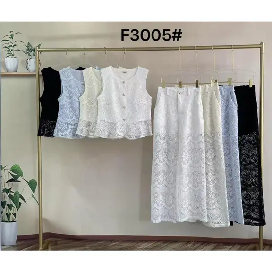 Conjunto feminino de blusa sem mangas e calça crepe, elegante e estiloso, perfeito para festas de verão F3005