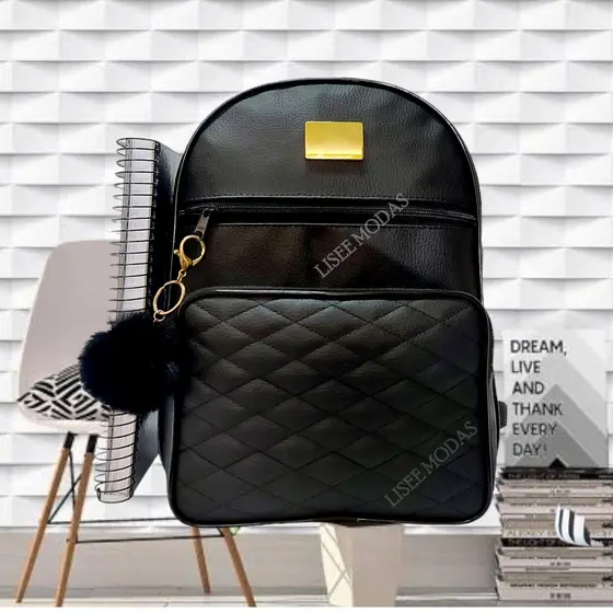 Mochila Feminina Bolsa Mochilinha Blogueirinha da Moda + Chaveiro Pompom