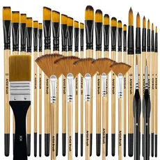 Kit 32 Peças Pincéis De Pintura Para Acrílica, Cerdas De Nylon Premium Com Redondo, Filbert, Plano, Ventilador