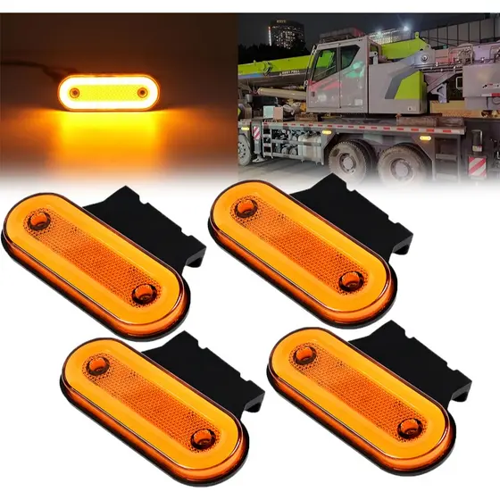 kit 4 Lanterna Strobo Led Lateral Carreta Suporte Amarela Com Suporte Bau Caminhao Carreta