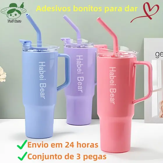 Kit 3 Garrafa Copo Tendência Agua Squeeze Com Adesivos Lembretes beber Agua