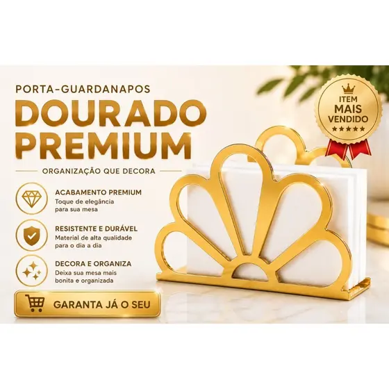 Porta Guardanapo Dourado Premium Luxo | Decoração Elegante para Mesa Posta | Resistente e Sofisticado
