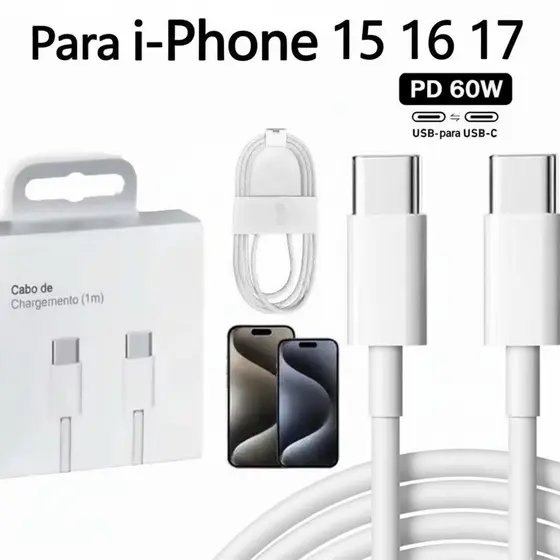 Cabo de iPhone USB-C + cabo tipo c para iPhone 15 16 17