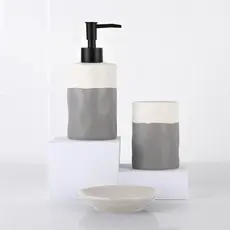 Kit de Banheiro com 3 Peças de Cerâmica Concret Seanite Saboneteira Dispenser Porta Escova Cinza