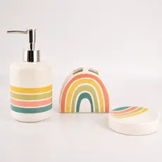 Kit De Banheiro Arco-Íris com 3 Peças de Cerâmica Seanite Saboneteira Pasta Escova Dental Dente
