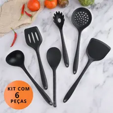 Kit Utensílios de Cozinha Silicone 6 Peças Antiaderente Resistente ao Calor Espátulas