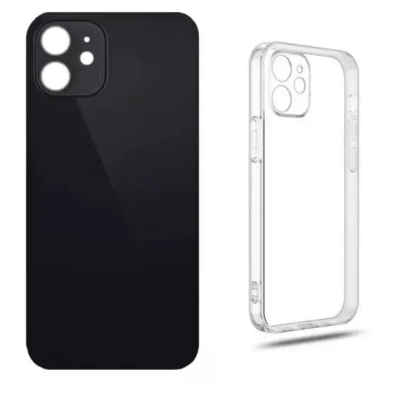Tampa Traseira De Vidro Para iPhone 12 Preto + Capa Acrílico
